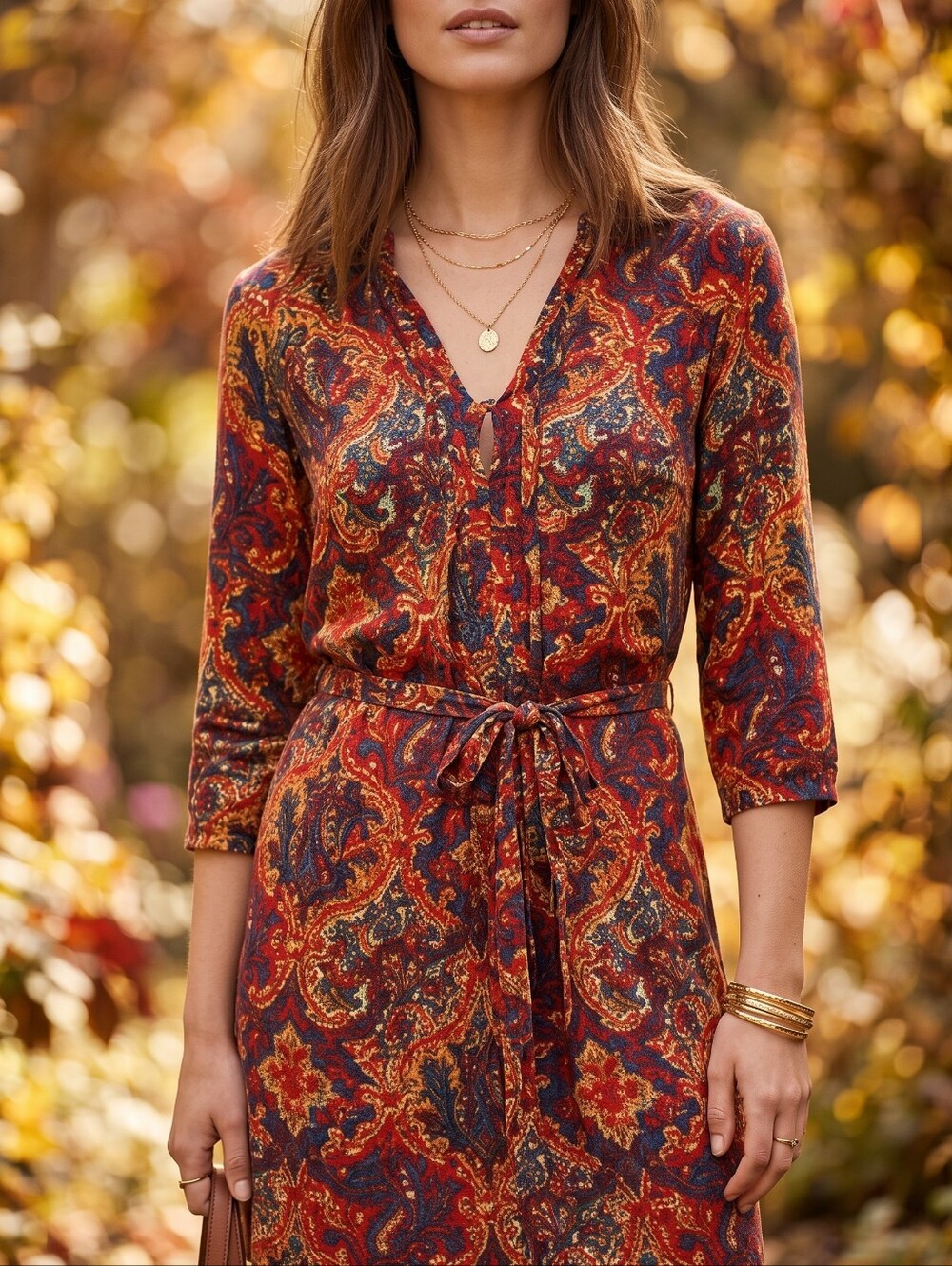 Lucky Brand Tapestry Paisley Boho Folkcore Coastal Cowgirl Tie Mini Dress